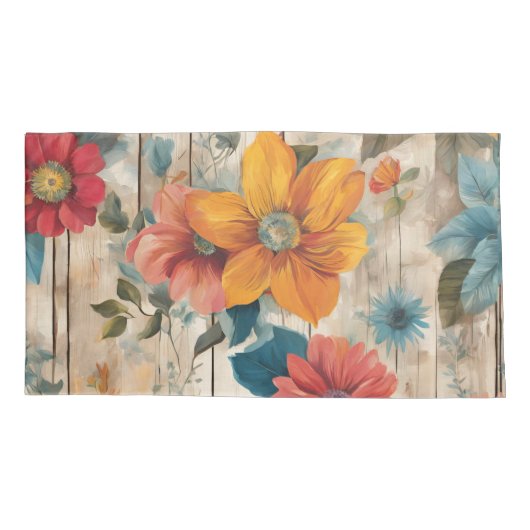 Kleurrijke rustieke bloem kussensloop (Achterkant)