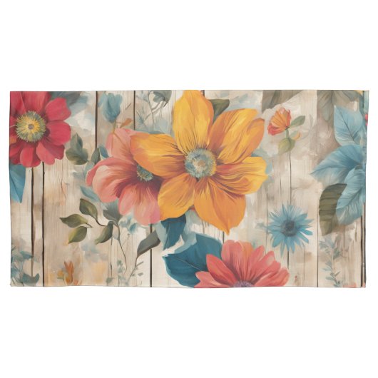 Kleurrijke rustieke bloem kussensloop (Voorkant)