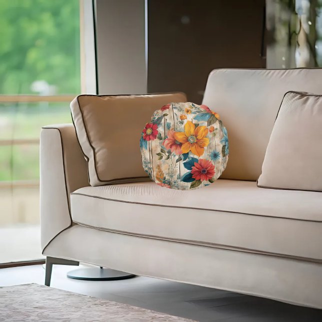 Kleurrijke rustieke bloem rond kussen (Creator heeft geüpload)