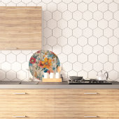 Kleurrijke rustieke bloem rond snijplank