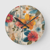 Kleurrijke rustieke bloem ronde klok (Voorkant)