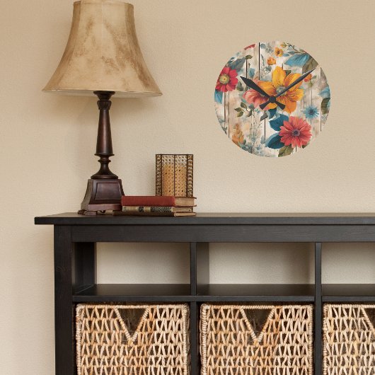 Kleurrijke rustieke bloem ronde klok