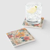 Kleurrijke rustieke bloem stenen onderzetter (Zijkant)