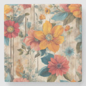 Kleurrijke rustieke bloem stenen onderzetter (Voorkant)