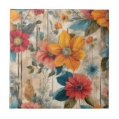 Kleurrijke rustieke bloem tegeltje (Voorkant)