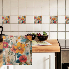 Kleurrijke rustieke bloem tegeltje