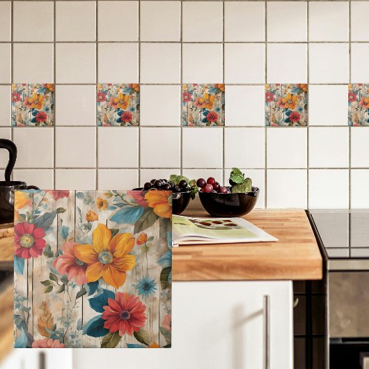 Kleurrijke rustieke bloem tegeltje