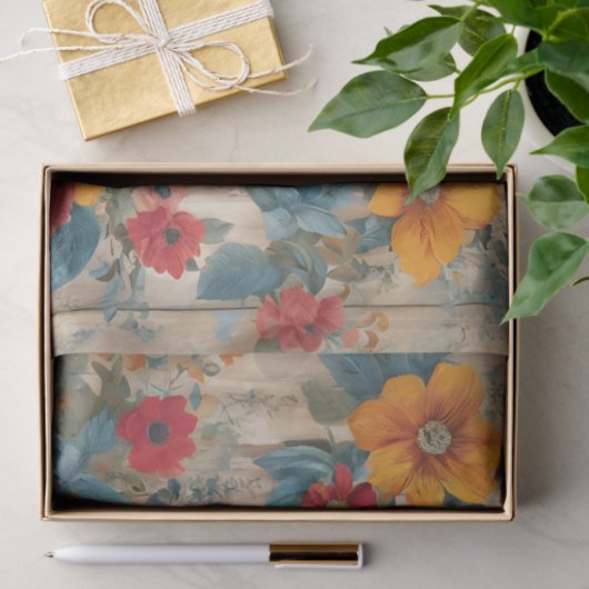Kleurrijke rustieke bloemen decoupage tissuepapier (Geschenk)