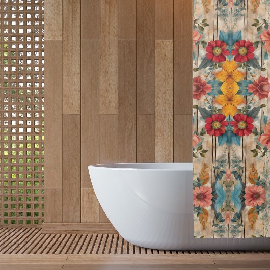 Kleurrijke rustieke bloemen douchegordijn