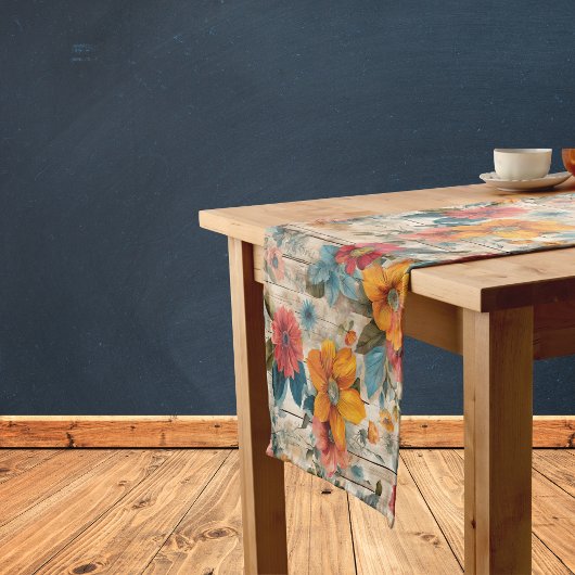 Kleurrijke rustieke bloemen korte tafelloper