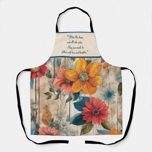 Kleurrijke rustieke bloemen schort (Voorkant)
