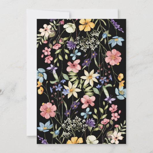 Kleurrijke rustieke botanische wilde bloemen zwart save the date (Achterkant)