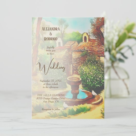 Kleurrijke Rustieke Dorpsfontein Mexicaanse bruilo Kaart (Staand voorkant)