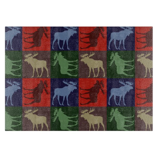 Kleurrijke rustieke eland vierkante glazen snijpla snijplank (Voorkant)