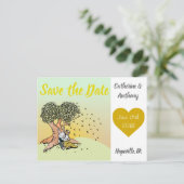 Kleurrijke rustieke geïllustreerde konijnenbruilof aankondigingskaart (Staand voorkant)