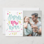 Kleurrijke rustieke kalligrafie foto Gelukkig Nieu Feestdagenkaart (Voorkant)