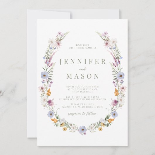 Kleurrijke rustieke kleine wilde bloem bruiloft ui kaart (Voorkant)