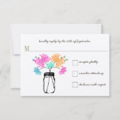 Kleurrijke rustieke Mason Jar Wildflower bruiloft RSVP Kaartje (Voorkant)