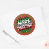 Kleurrijke Rustieke Retro Christmas Plaid & Glitte Ronde Sticker (Envelop)