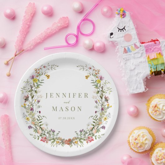 Kleurrijke rustieke wilde bloem bruiloft papier bo papieren bordje (Feest)