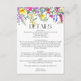 Kleurrijke rustieke wilde bloemen kruiden bruiloft informatiekaartje