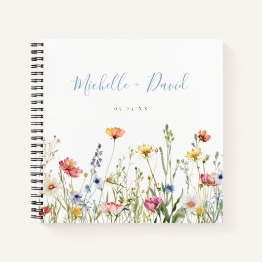 Kleurrijke rustieke Wildflower bruiloft gastenboek Notitieboek (Voorkant)
