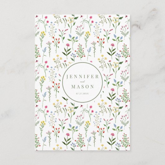 Kleurrijke rustieke wildflower bruiloft menukaarte informatiekaartje (Achterkant)