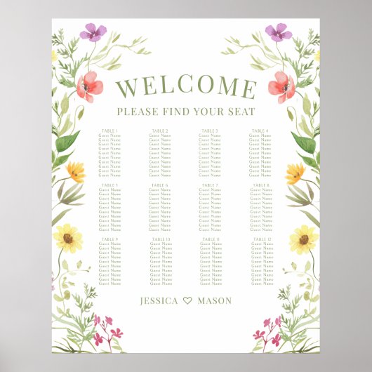 Kleurrijke Rustieke Wildflower Wedding Zitting Gra Poster (Voorkant)