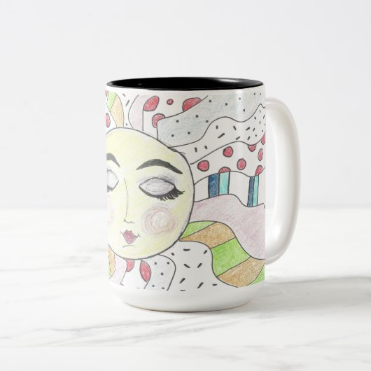 Kleurrijke, rustige zon - Two-Tone koffie mok (Voorkant rechts)