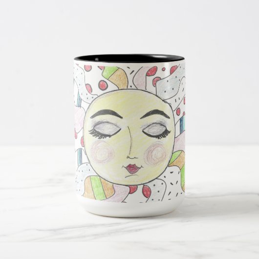 Kleurrijke, rustige zon - Two-Tone koffie mok (Center)