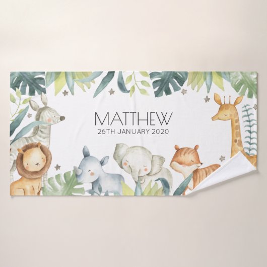 Kleurrijke safari dieren aangepaste handdoek voor (Badhanddoek)