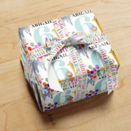 Kleurrijke Safari Dieren Gelukkige Verjaardag Naam Cadeaupapier