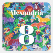 Kleurrijke Safari Thema Verjaardag druk Vierkante Sticker (Voorkant)