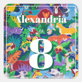 Kleurrijke Safari Thema Verjaardag druk Vierkante Sticker