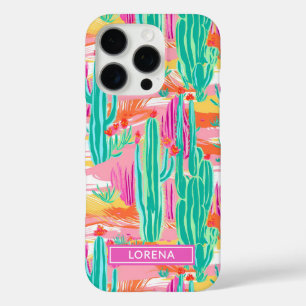 Kleurrijke Saguaro Cacti Gepersonaliseerd iPhone 16 Pro Hoesje