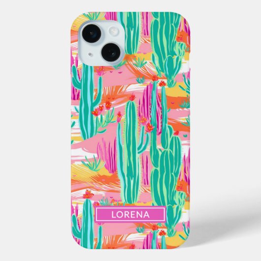 Kleurrijke Saguaro Cacti Persoonlijk Case-Mate iPhone Case (Achterkant)
