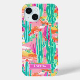 Kleurrijke Saguaro Cacti Persoonlijk iPhone 15 Case