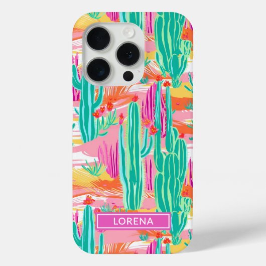 Kleurrijke Saguaro Cacti Persoonlijk Case-Mate iPhone Case (Achterkant)