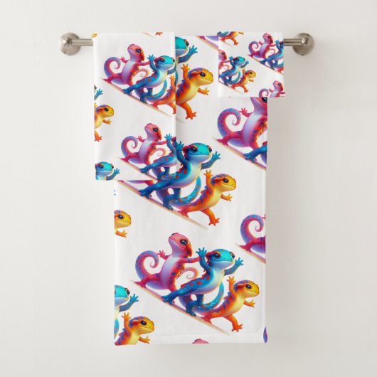 Kleurrijke Salamanders doen de Salamander Slide Bad Handdoek (Insitu)