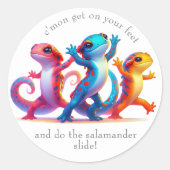 Kleurrijke Salamanders doen de Salamander Slide Ronde Sticker (Voorkant)