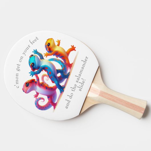 Kleurrijke Salamanders doen de Salamander Slide Tafeltennisbatje (Zijkant)