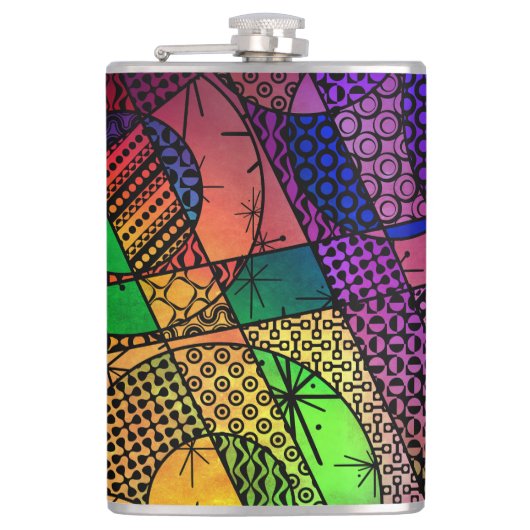 Kleurrijke Samenvatting met Texturen & Patronen Heupfles (Voorkant)