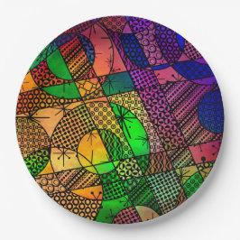 Kleurrijke Samenvatting met Texturen & Patronen Papieren Bordje