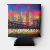 Kleurrijke San Francisco Skyline Abstracte kunst Blikjeskoeler (Voorkant)