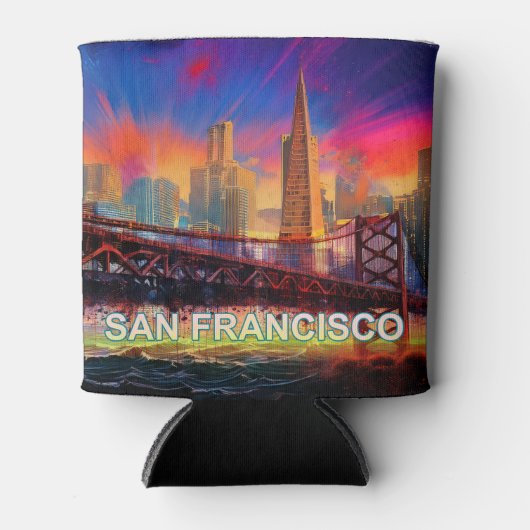 Kleurrijke San Francisco Skyline Abstracte kunst Blikjeskoeler (Voorkant)