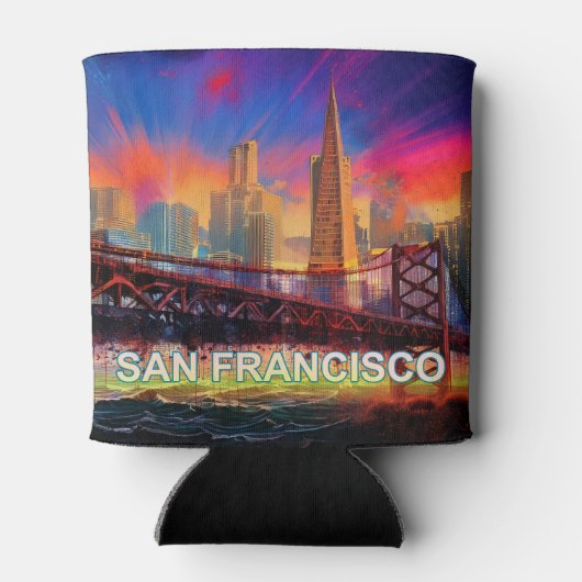 Kleurrijke San Francisco Skyline Abstracte kunst Blikjeskoeler (Achterkant)