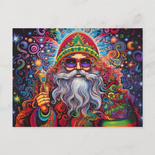 Kleurrijke Santa Claus Hippy Art Briefkaart (Voorkant)