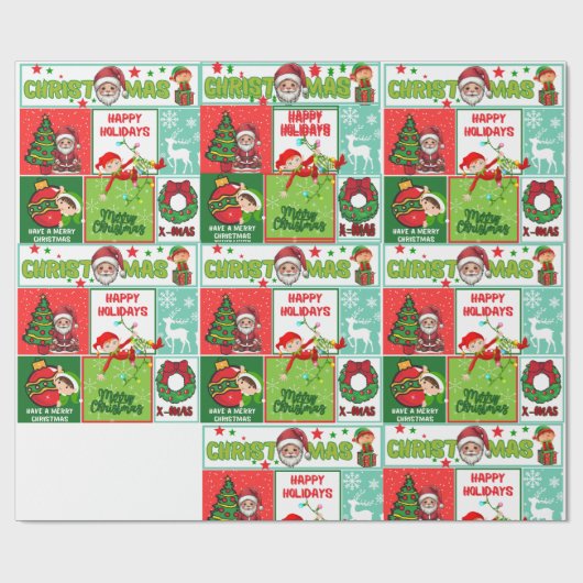 Kleurrijke Santa Merry Christmas Wrapping Paper Cadeaupapier (Vlak)