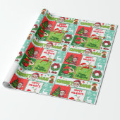 Kleurrijke Santa Merry Christmas Wrapping Paper Cadeaupapier (Uitgerold)