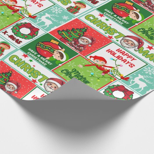 Kleurrijke Santa Merry Christmas Wrapping Paper Cadeaupapier (Hoek)